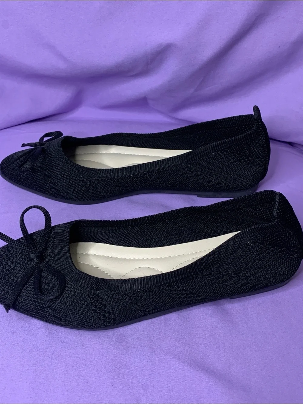 Women’s 8 (38) Black Knit Ballet Flats with Bow NWOT